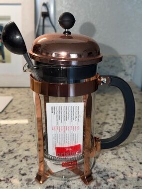 Copper French Press Coffee Maker with Black Handle -